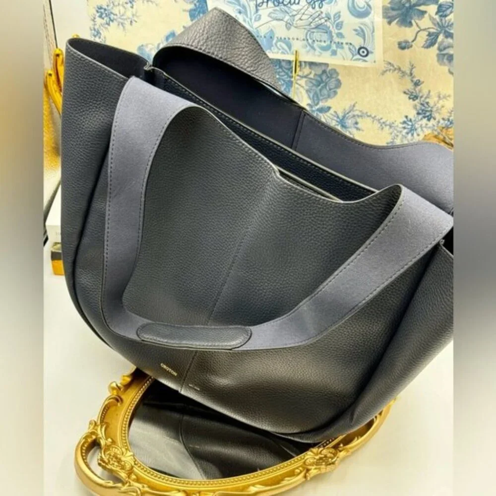 🆕 OROTON 🧿 NWOT Emilia Tote Bag, Navy Blue Leather